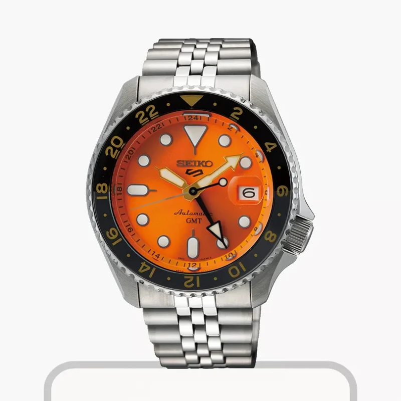 Seiko 5 Men's Sports GMT Mikan Orange Dial Watch- SSK005K1